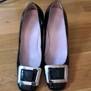 Classic Celine heel, black patent leather .